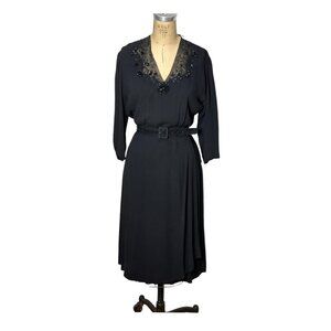 1940s crepe dress with beaded and sequin bodice plus size